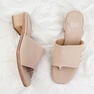 Eileen Fisher Airy Slide Sandals Bone Tumble Nude Leather Sz 8.5 Summer Vacation